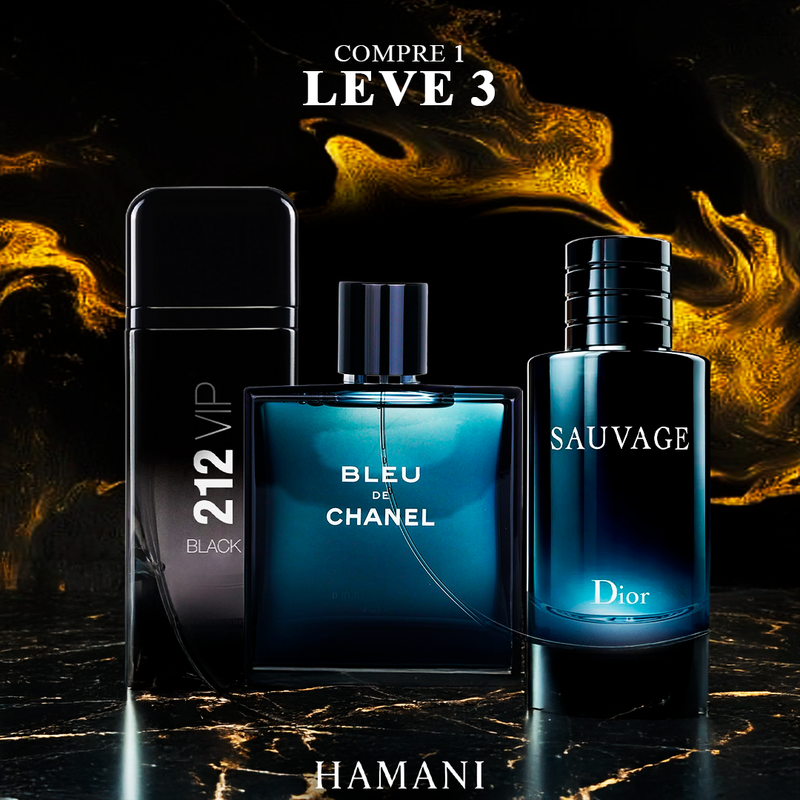 QUEIMA DE ESTOQUE - 3 Perfumes Masculinos Importados (100ml cada) - Sauvage Dior l Bleu de Chanel l 212 VIP Black )